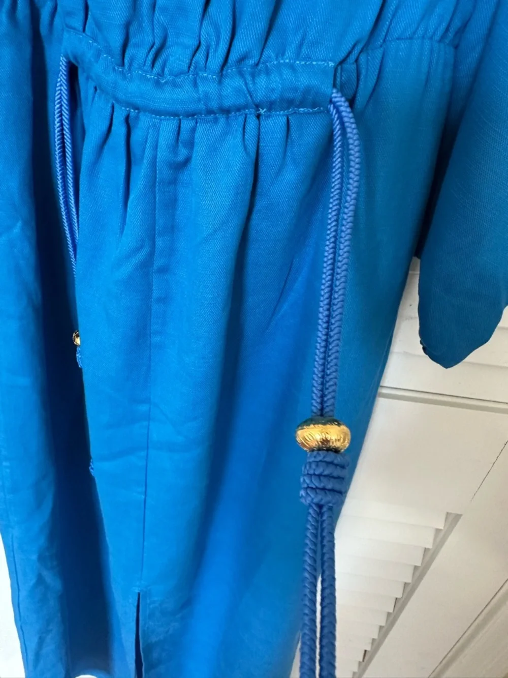 NWT Vix Paula Hermanny Blue Linen Blend off the shoulder Maxi Dress, Size 2 - Picture 4 of 9